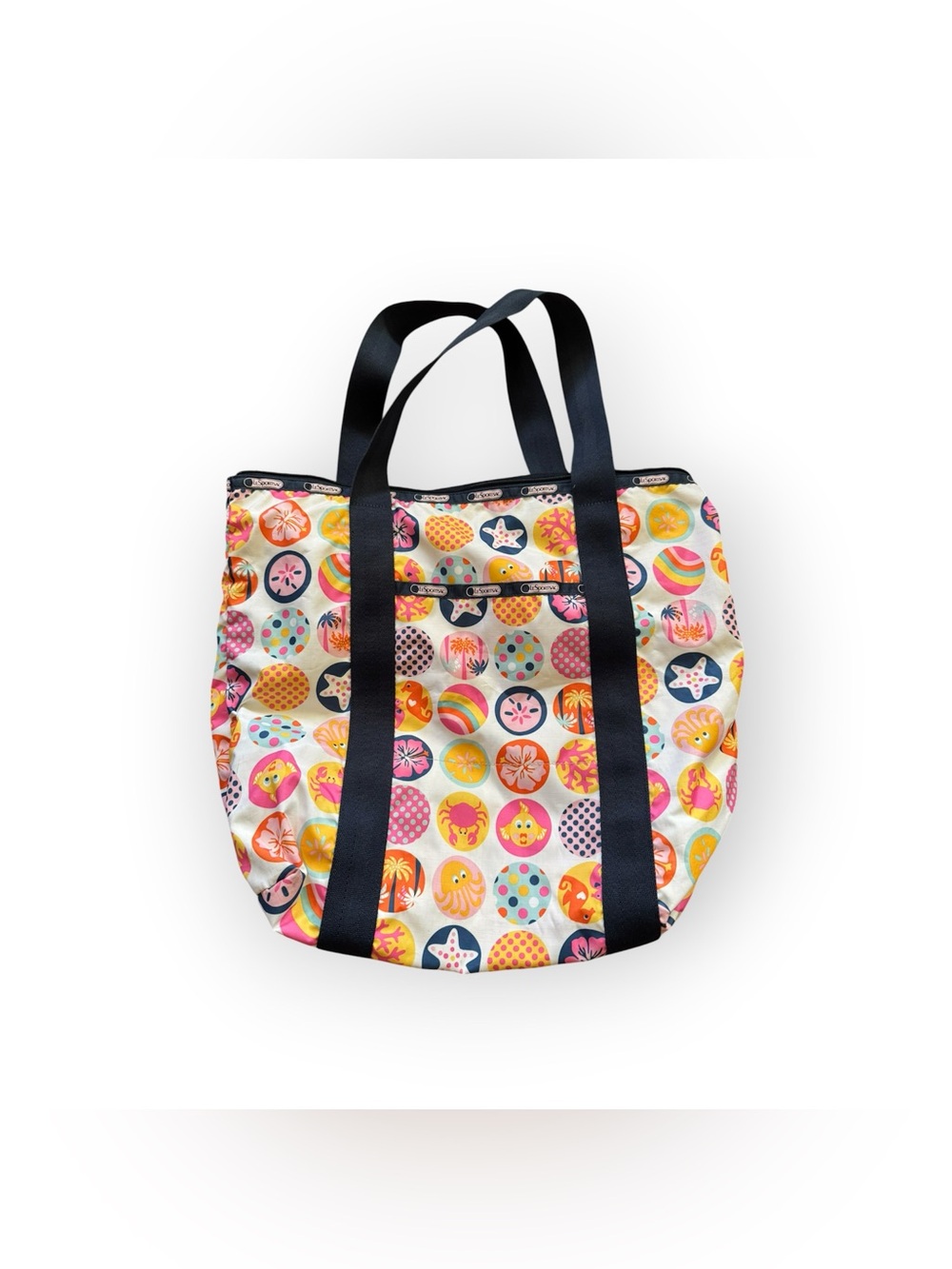 LeSportSac Colorful Polka Sea-Life Print Tote Bag with Black Straps